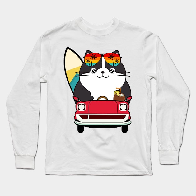 Funny Fat cat is driving to the beach Long Sleeve T-Shirt by Pet Station